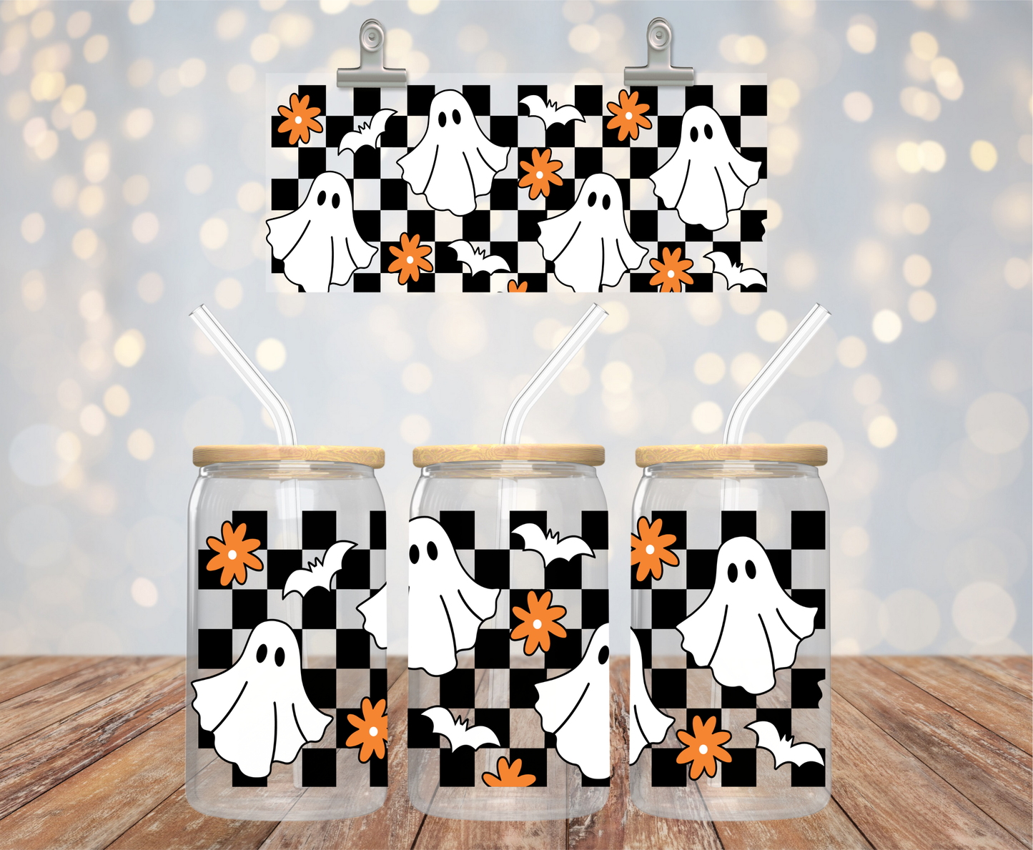 CHECKERED GHOSTS FLOWERS GLASS CUP