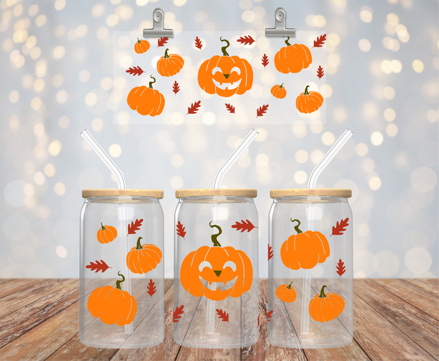 PUMPKINS/LEAVES GLASS CUP