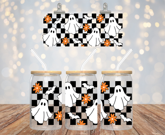 CHECKERED GHOSTS FLOWERS GLASS CUP