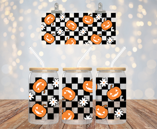 CHECKERED PUMPKINS GLASS CUP