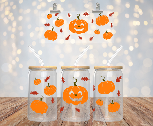 PUMPKINS/LEAVES GLASS CUP